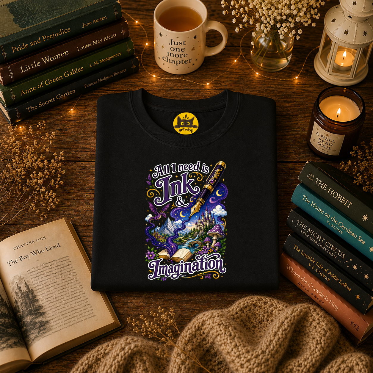 Ink & Imagination T-Shirt — "All I Need Is Ink & Imagination" Artistic Pen Design