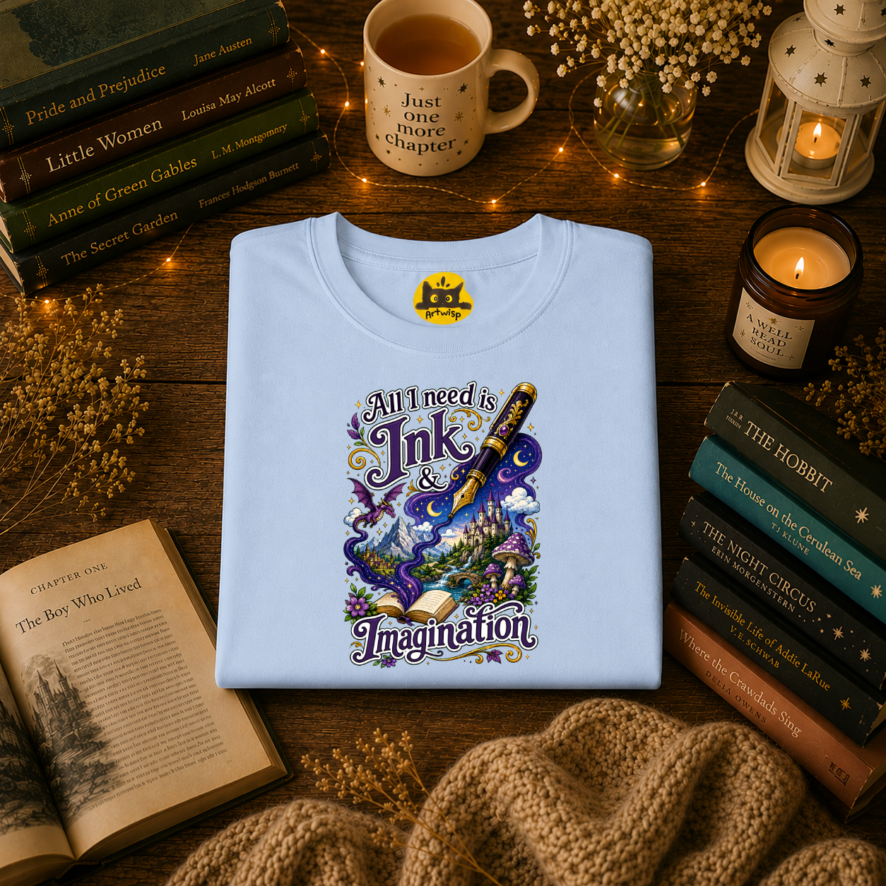 Ink & Imagination T-Shirt — "All I Need Is Ink & Imagination" Artistic Pen Design