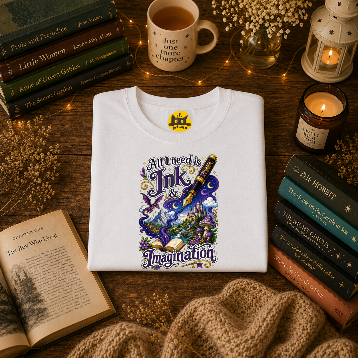 Ink & Imagination T-Shirt — "All I Need Is Ink & Imagination" Artistic Pen Design