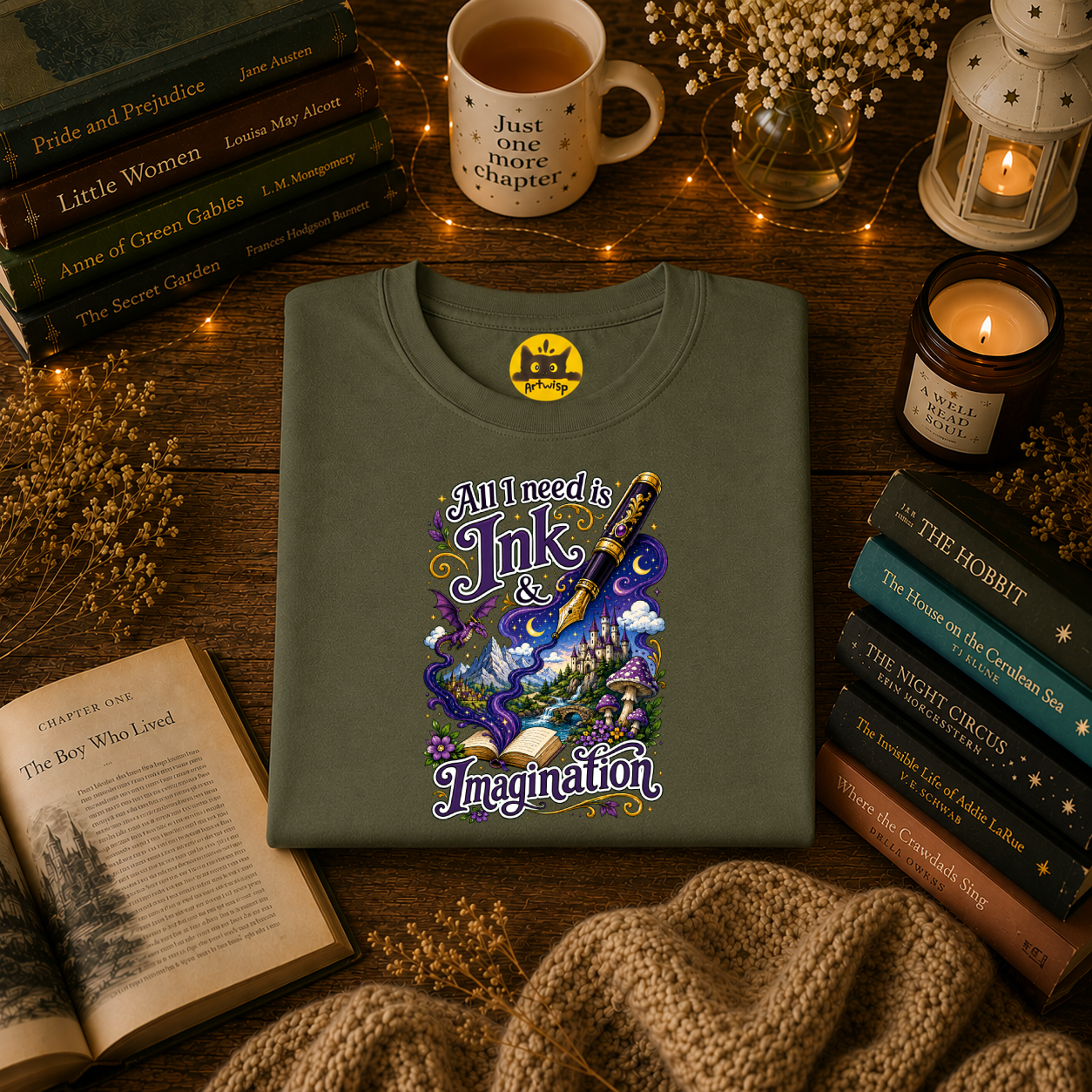 Ink & Imagination T-Shirt — "All I Need Is Ink & Imagination" Artistic Pen Design
