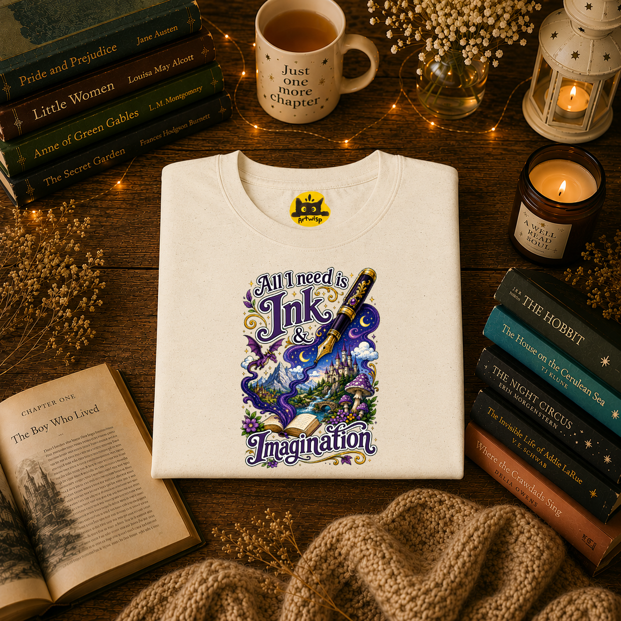 Ink & Imagination T-Shirt — "All I Need Is Ink & Imagination" Artistic Pen Design