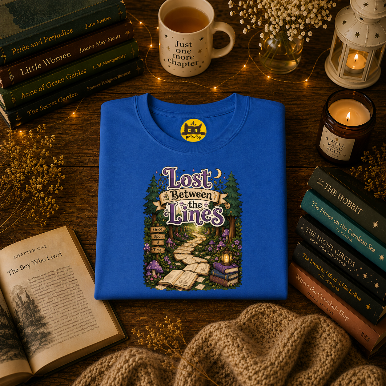 T-Shirt — “Lost Between the Lines” Forest Path Literary Tee
