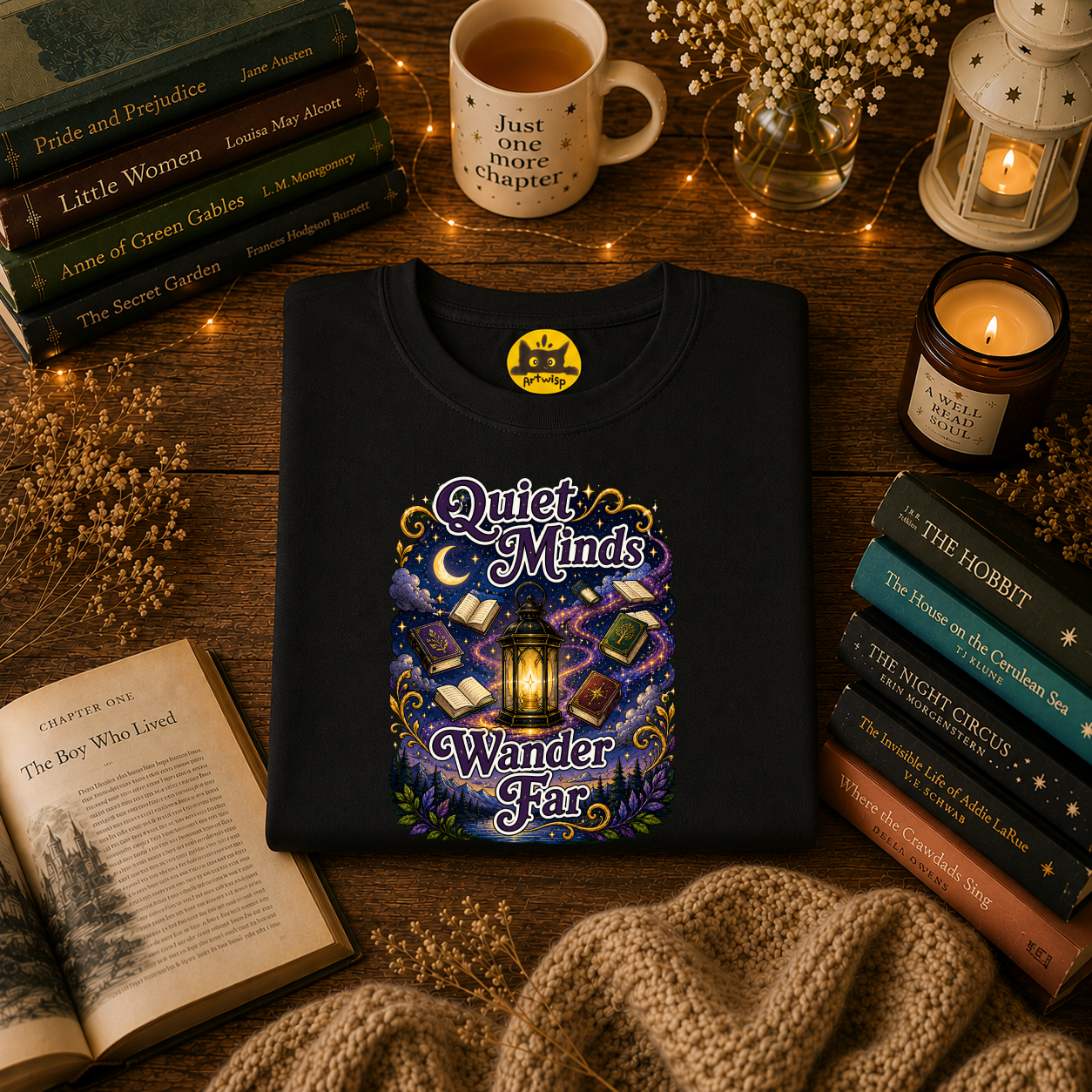 Quiet Minds T-Shirt — Wander Far Bookish Graphic Tee