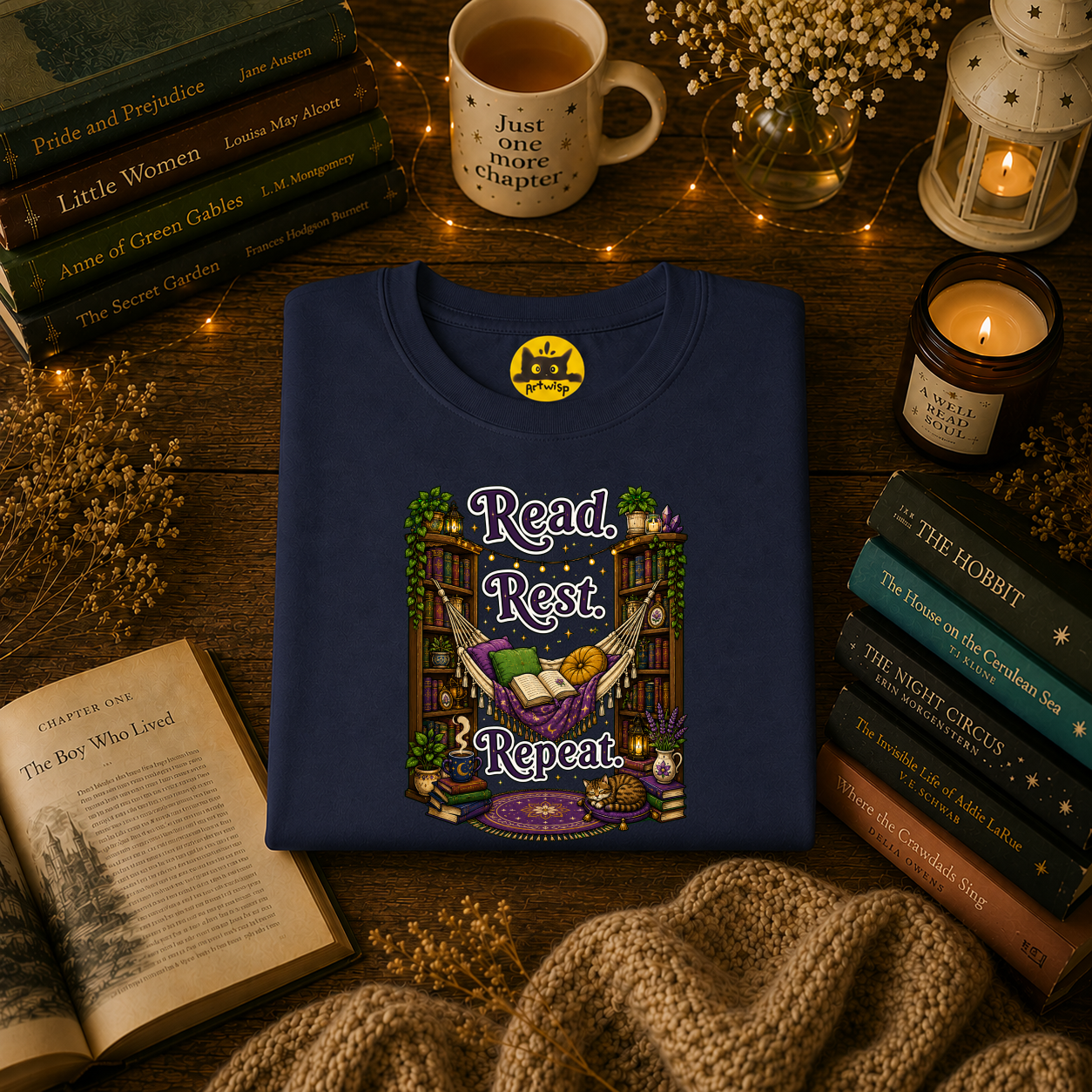 Read. Rest. Repeat. T-Shirt — Cozy Book Lover Tee