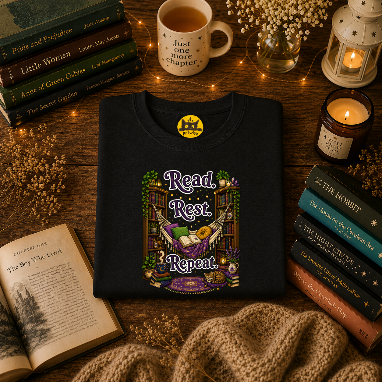 Read. Rest. Repeat. T-Shirt — Cozy Book Lover Tee