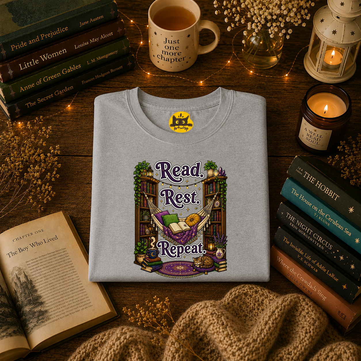 Read. Rest. Repeat. T-Shirt — Cozy Book Lover Tee