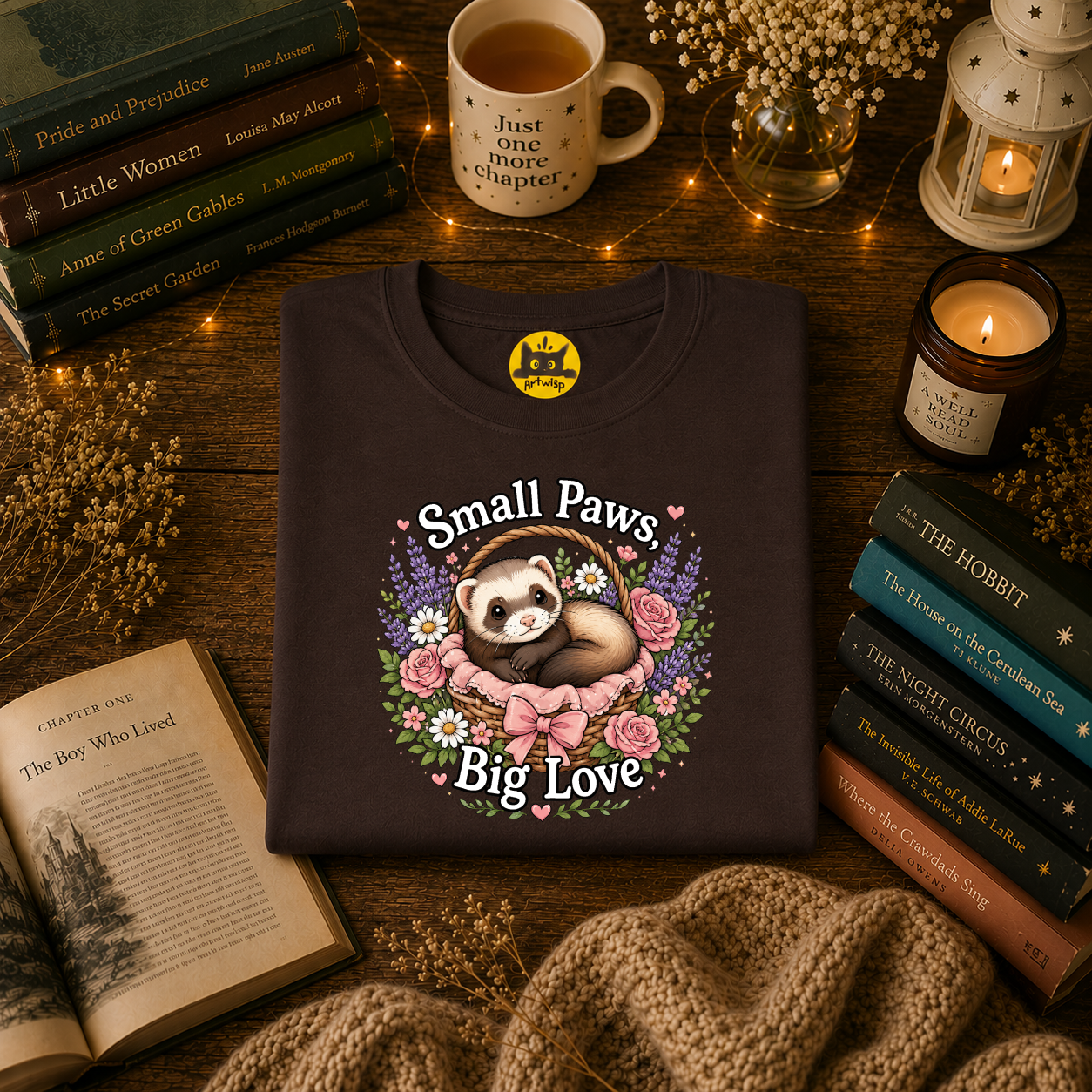 Small Paws Big Love T-Shirt — Cute Ferret Floral Tee