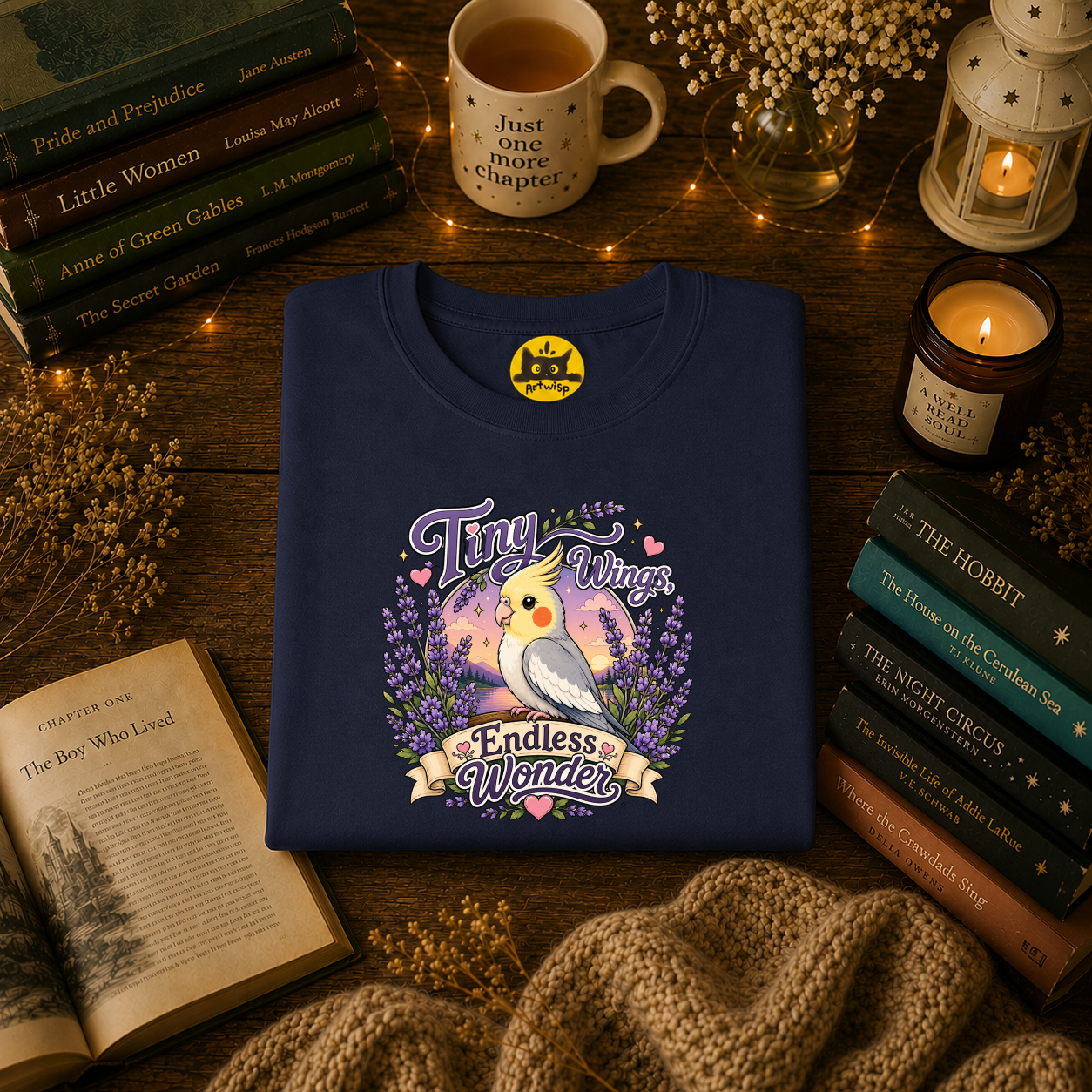Tiny Wings Cockatiel T‑Shirt — 'Endless Wonder' Cute Bird Graphic Tee