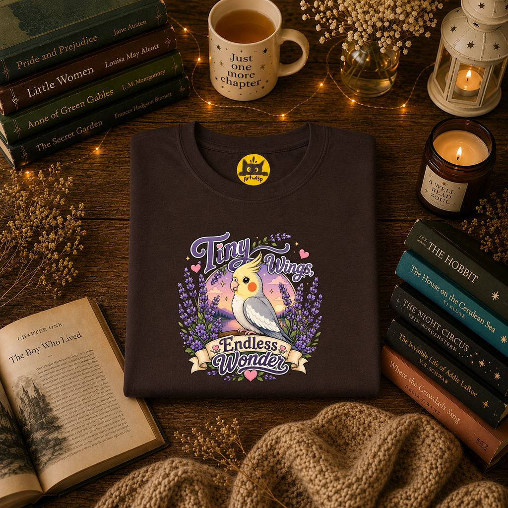 Tiny Wings Cockatiel T‑Shirt — 'Endless Wonder' Cute Bird Graphic Tee