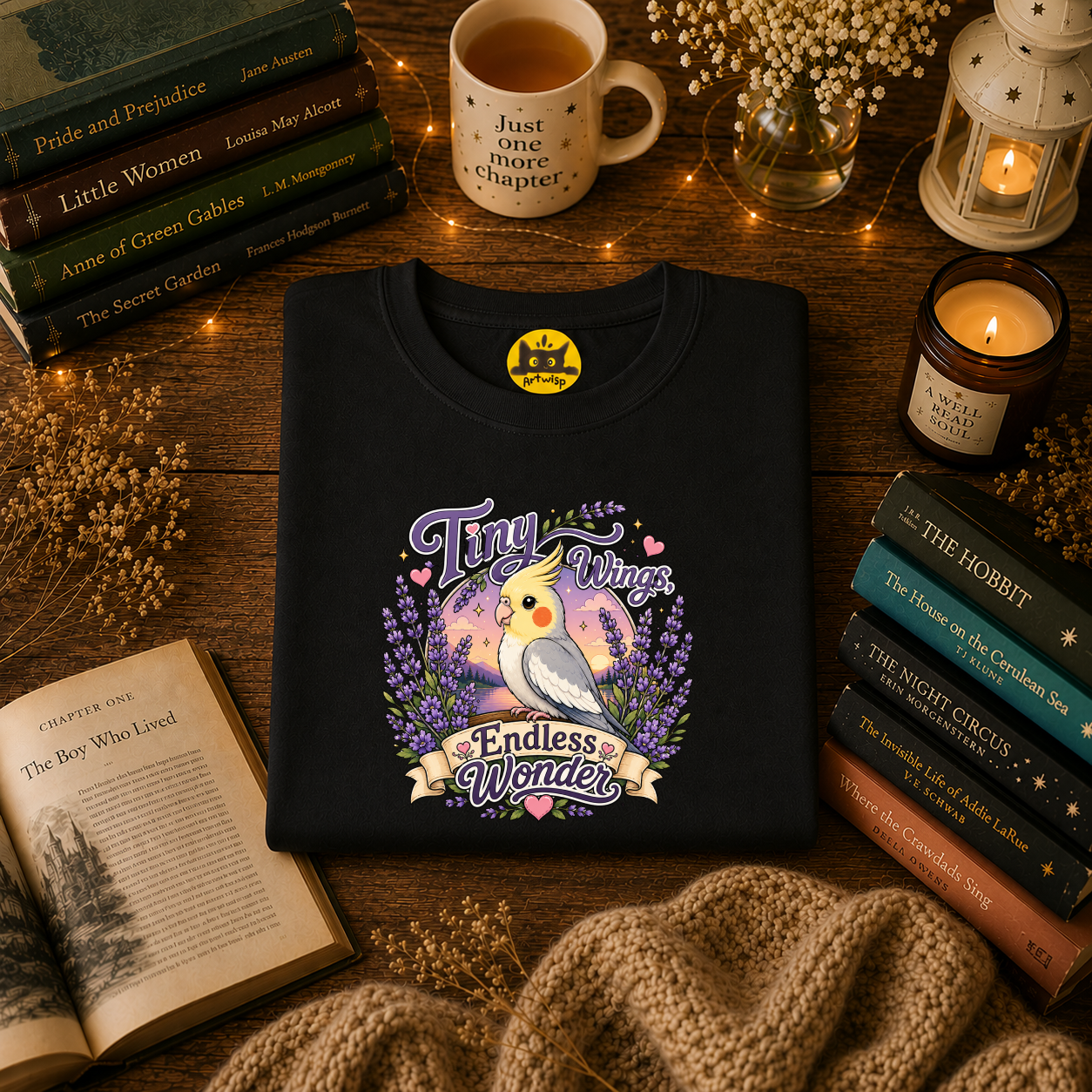 Tiny Wings Cockatiel T‑Shirt — 'Endless Wonder' Cute Bird Graphic Tee