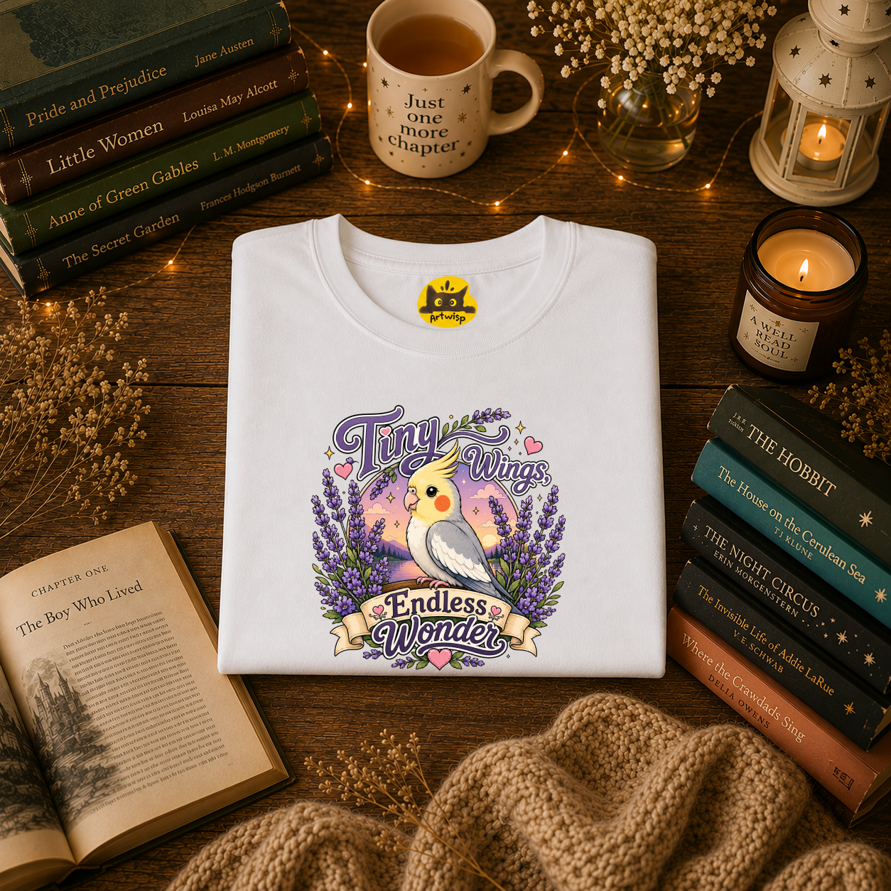 Tiny Wings Cockatiel T‑Shirt — 'Endless Wonder' Cute Bird Graphic Tee