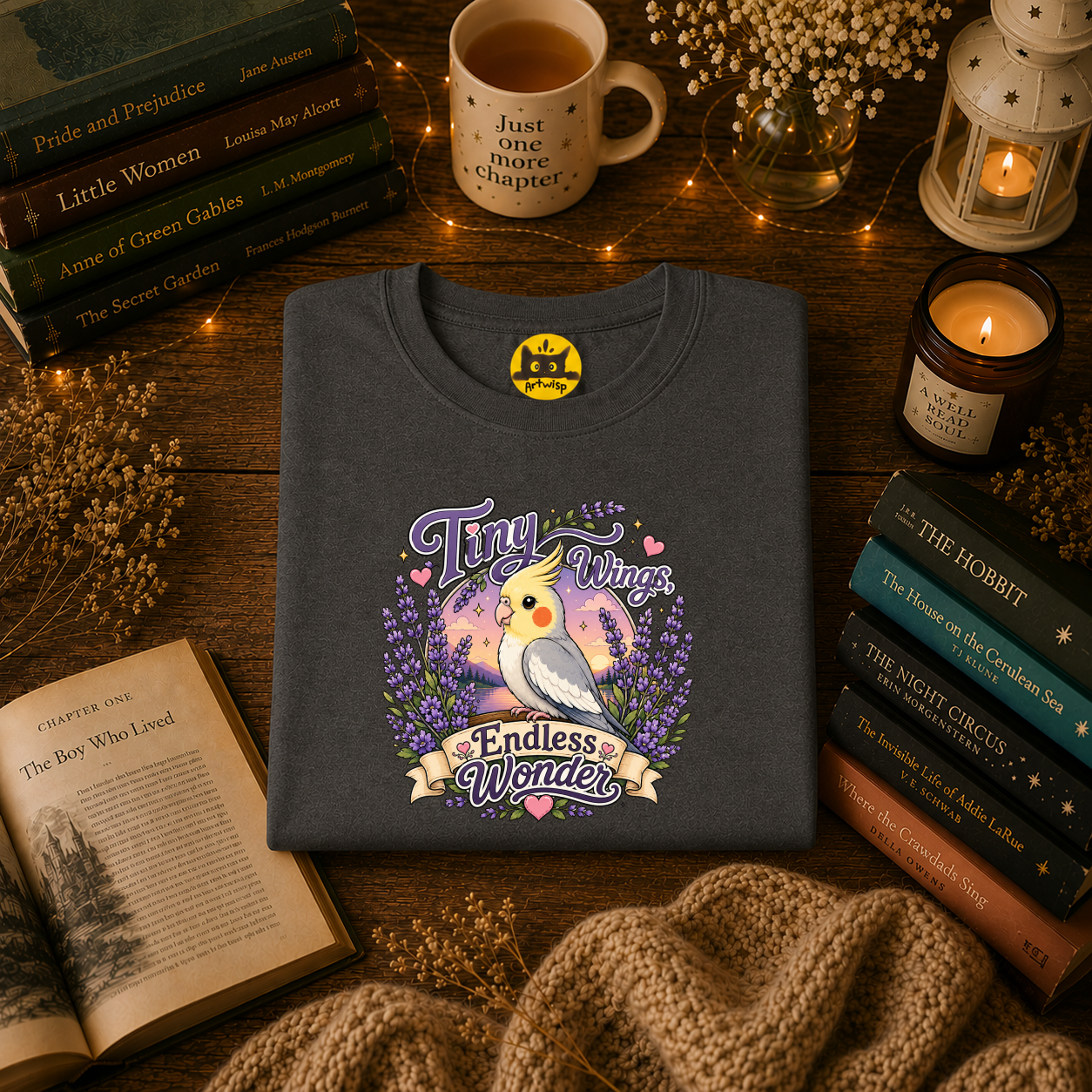 Tiny Wings Cockatiel T‑Shirt — 'Endless Wonder' Cute Bird Graphic Tee