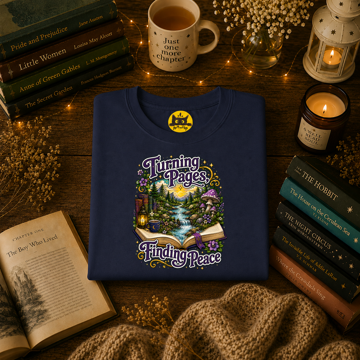 Turning Pages T‑Shirt — "Turning Pages, Finding Peace" Booklover Tee