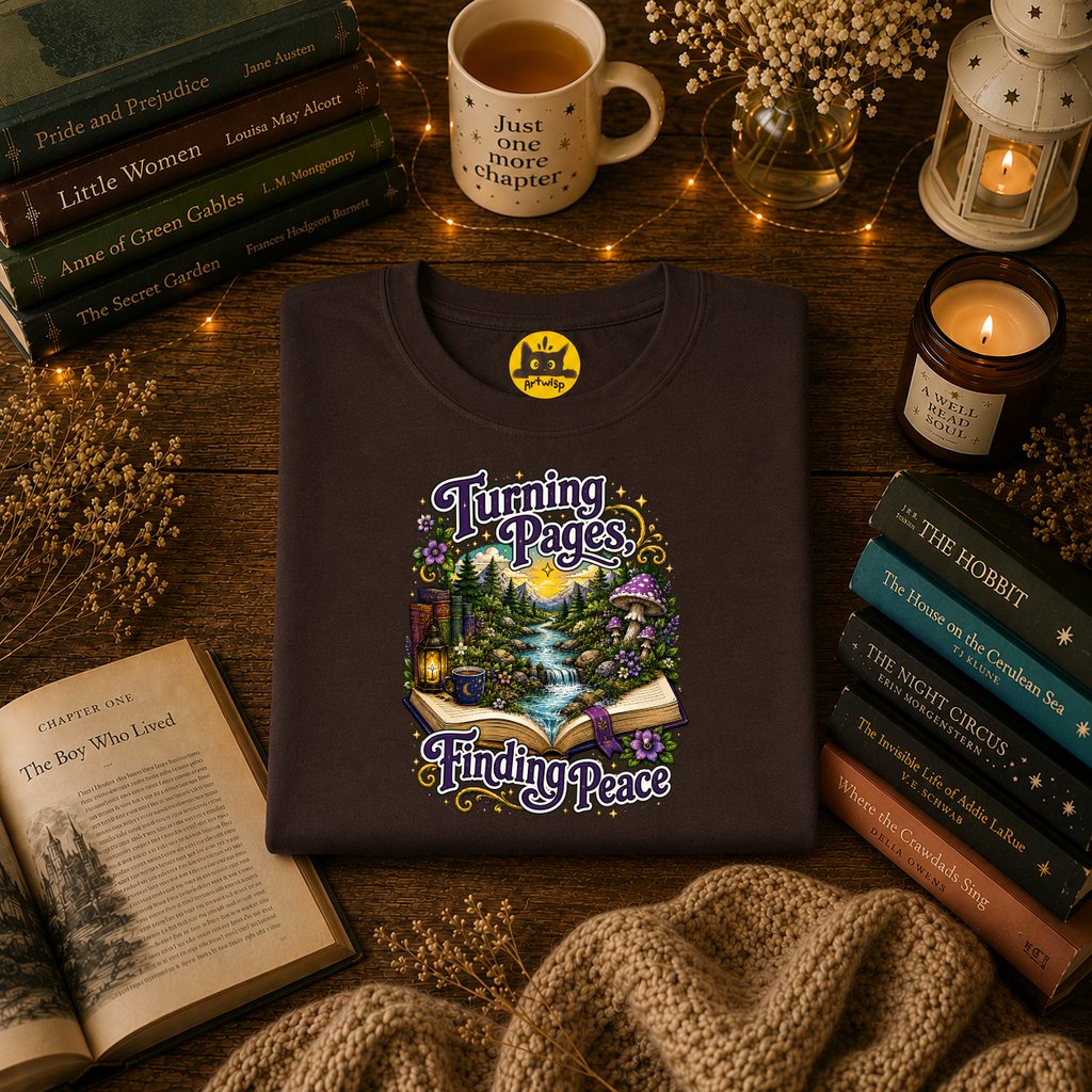Turning Pages T‑Shirt — "Turning Pages, Finding Peace" Booklover Tee