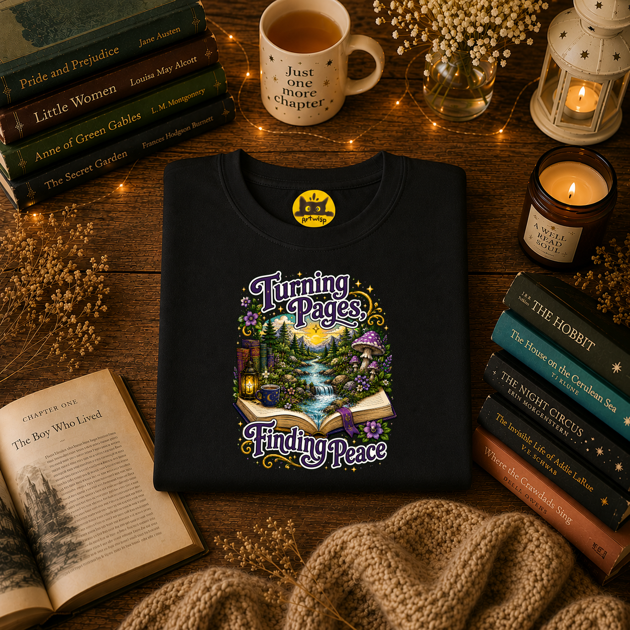 Turning Pages T‑Shirt — "Turning Pages, Finding Peace" Booklover Tee