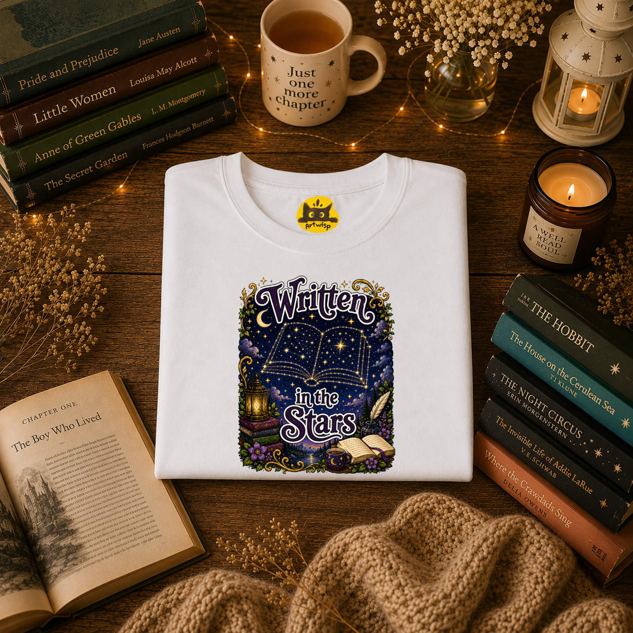 T-Shirt — "Written in the Stars" Astrology Book Graphic Tee