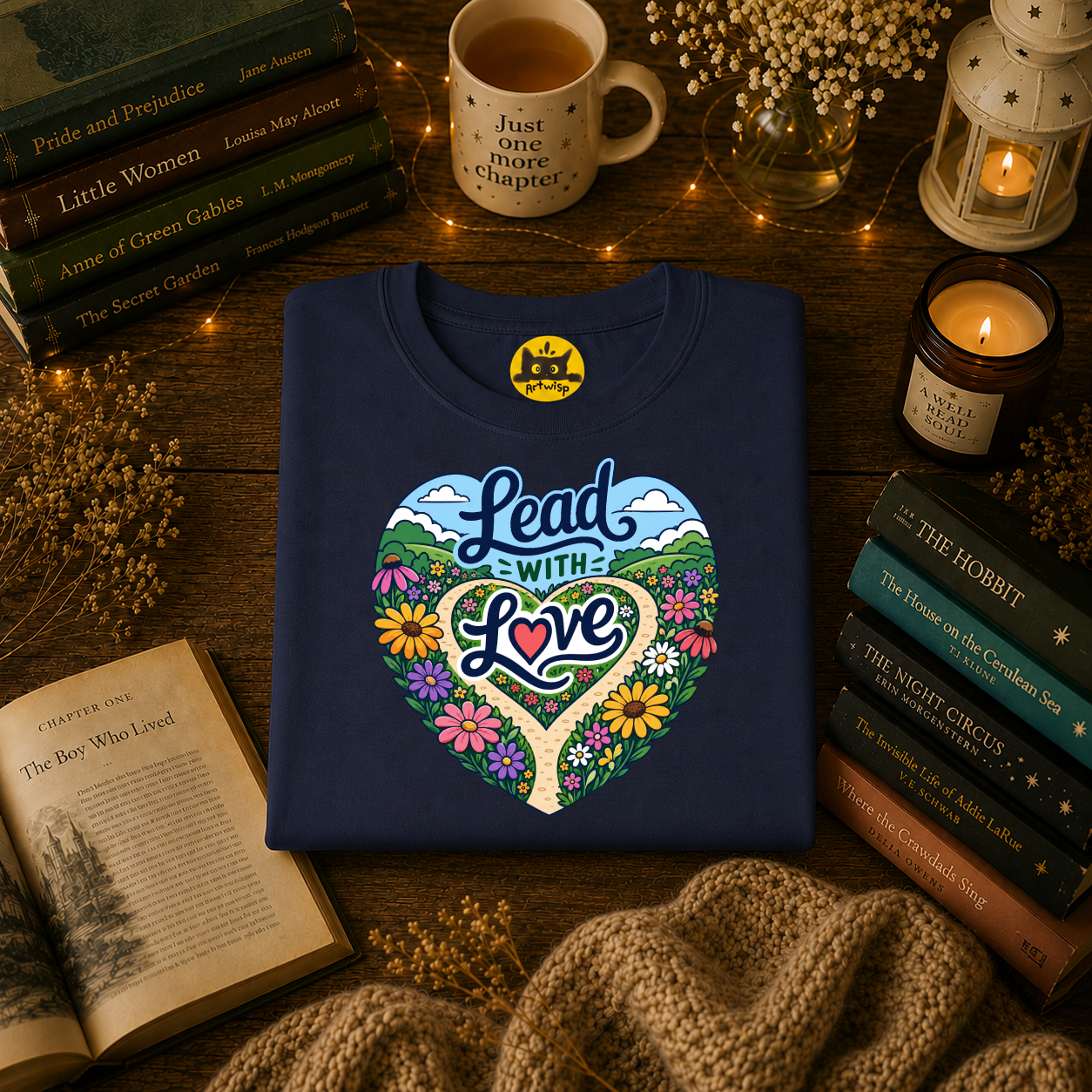 Lead With Love T-Shirt — Heart Floral Retro Graphic Tee