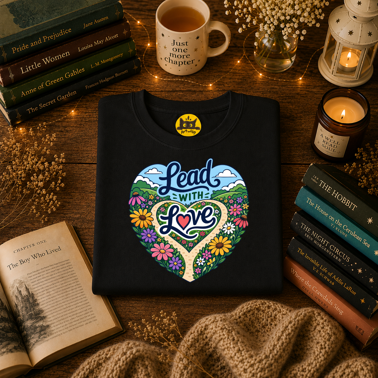Lead With Love T-Shirt — Heart Floral Retro Graphic Tee