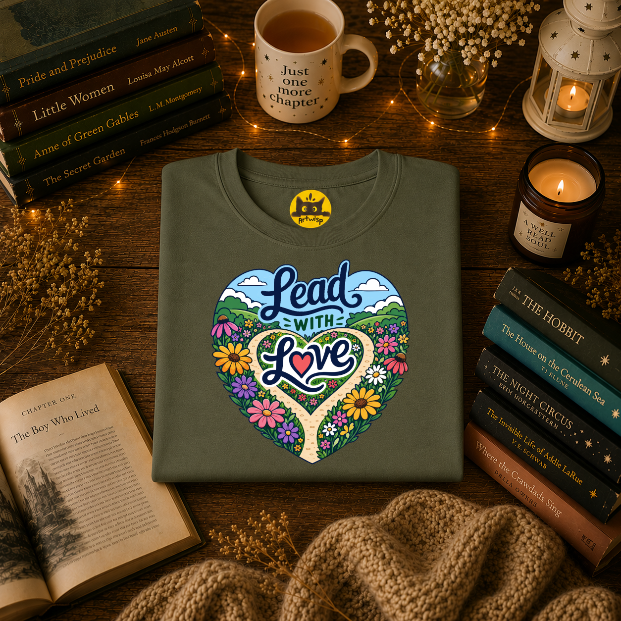 Lead With Love T-Shirt — Heart Floral Retro Graphic Tee