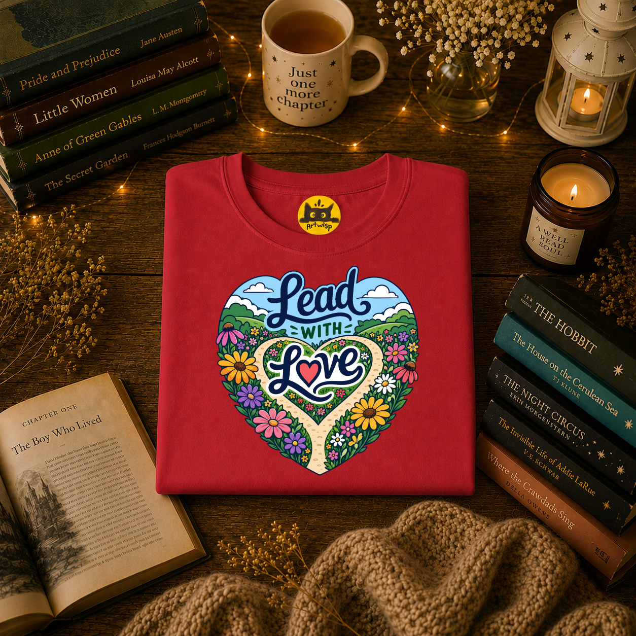 Lead With Love T-Shirt — Heart Floral Retro Graphic Tee