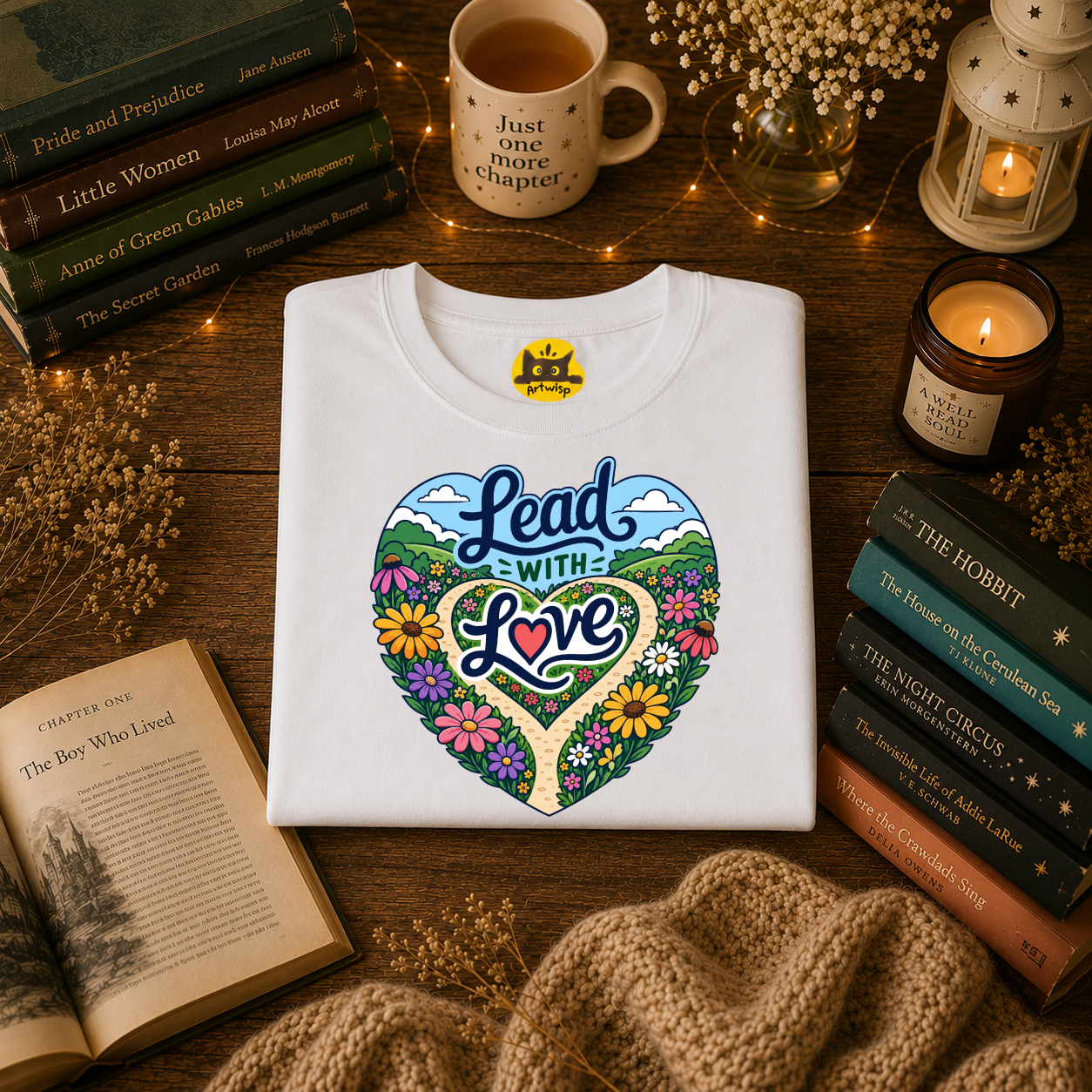 Lead With Love T-Shirt — Heart Floral Retro Graphic Tee