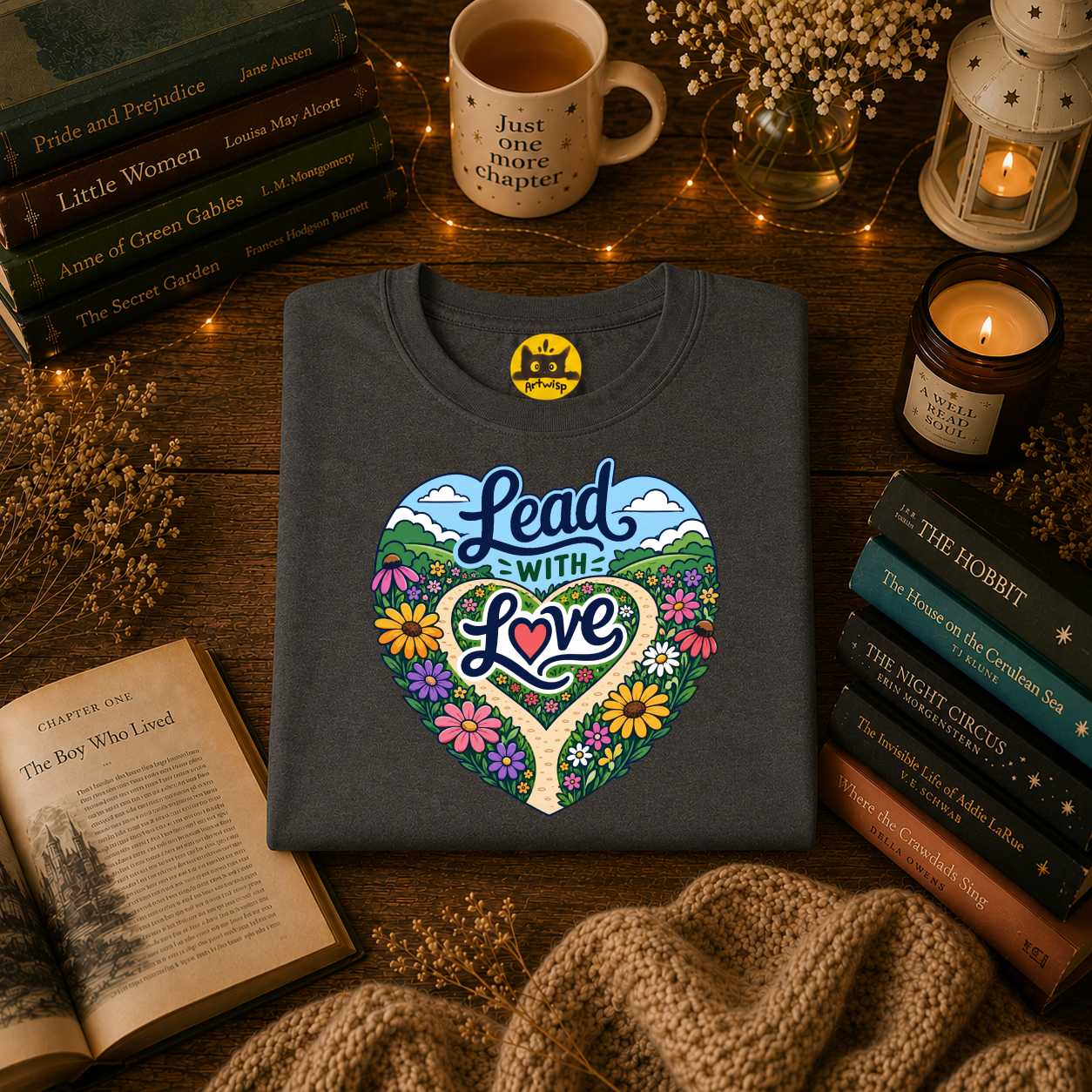 Lead With Love T-Shirt — Heart Floral Retro Graphic Tee