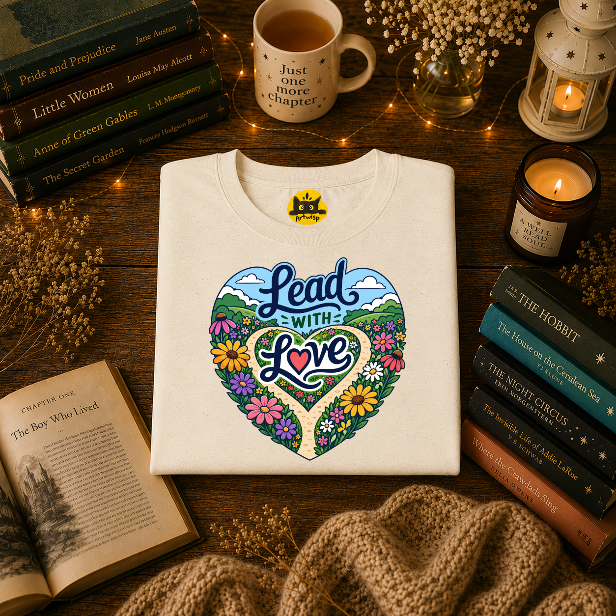 Lead With Love T-Shirt — Heart Floral Retro Graphic Tee