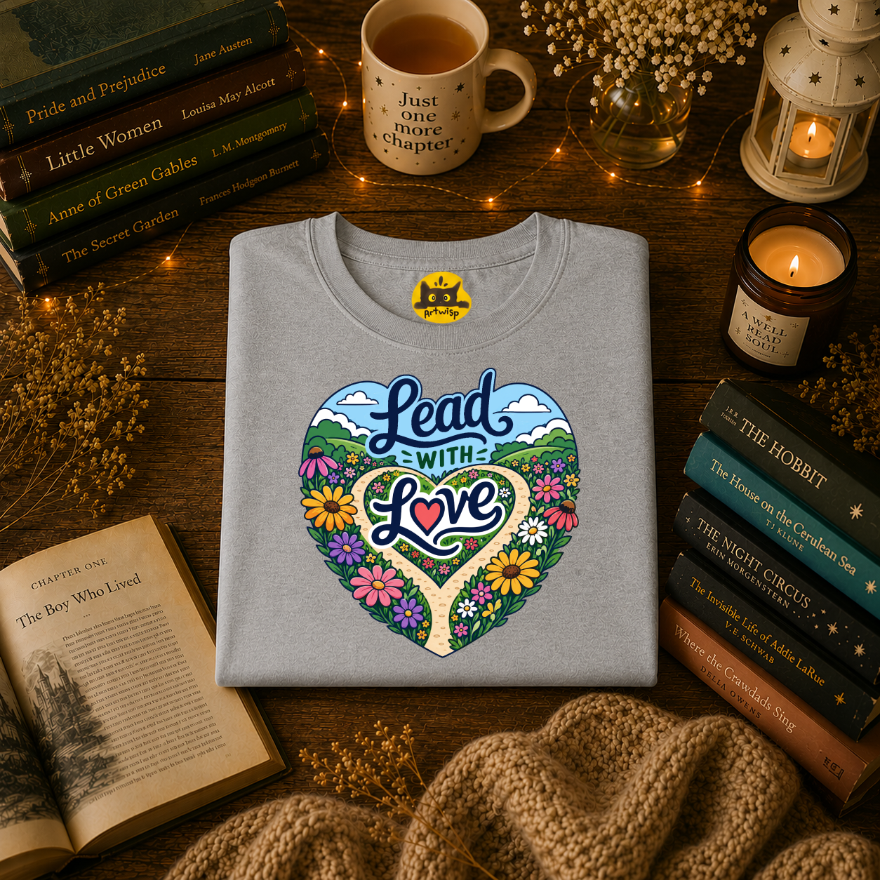 Lead With Love T-Shirt — Heart Floral Retro Graphic Tee