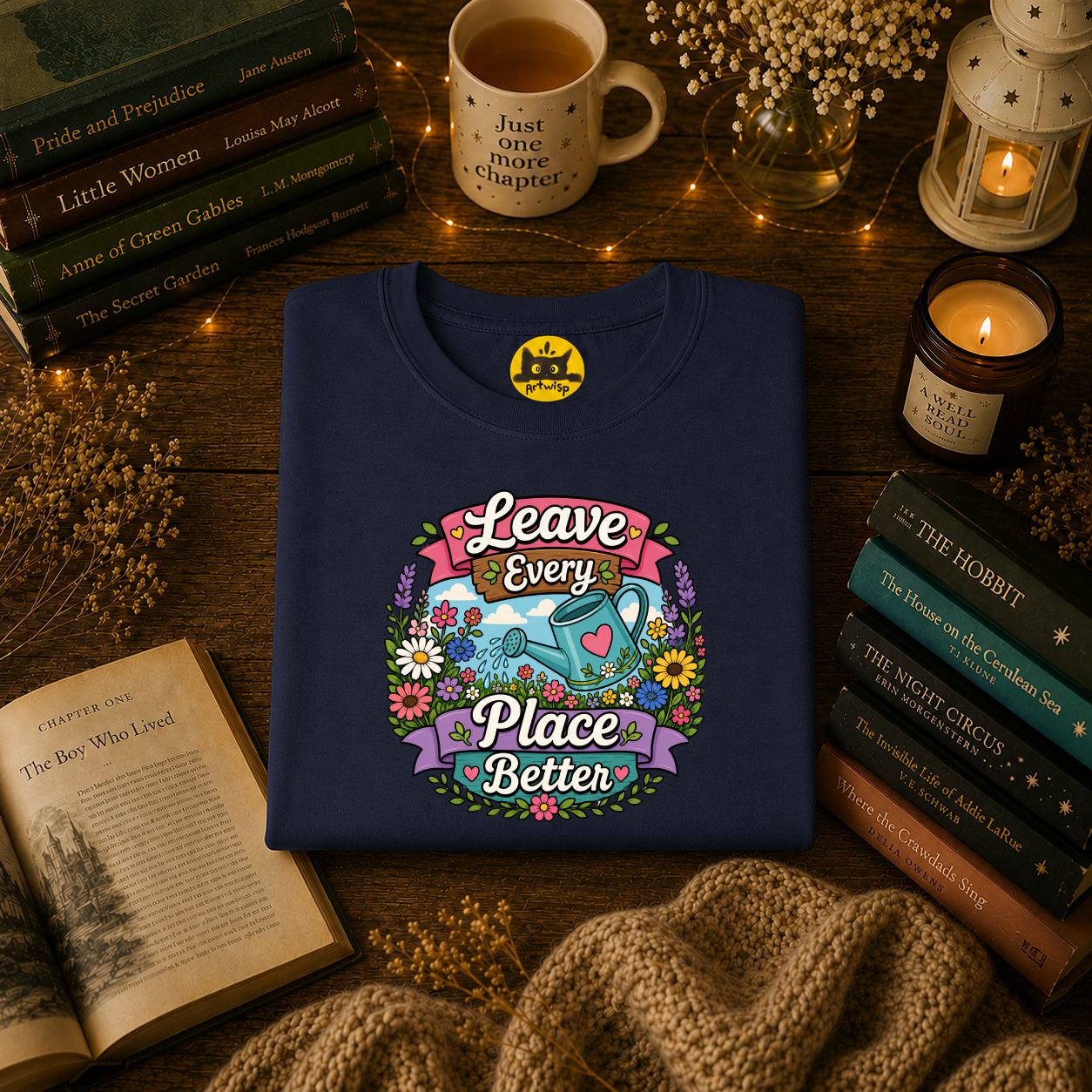 Leave Every Place Better T-Shirt — Floral Watering Can Eco-Friendly Tee