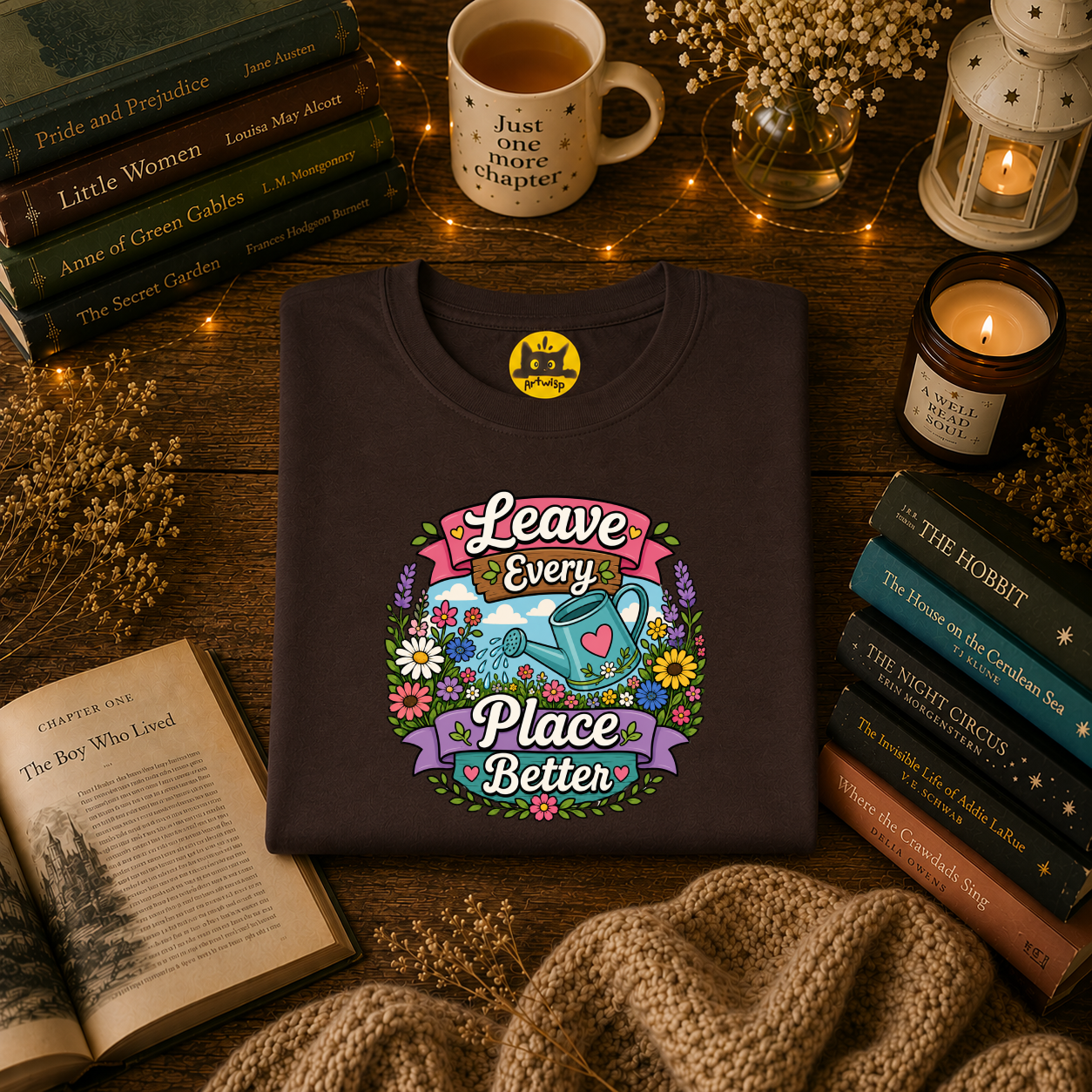 Leave Every Place Better T-Shirt — Floral Watering Can Eco-Friendly Tee