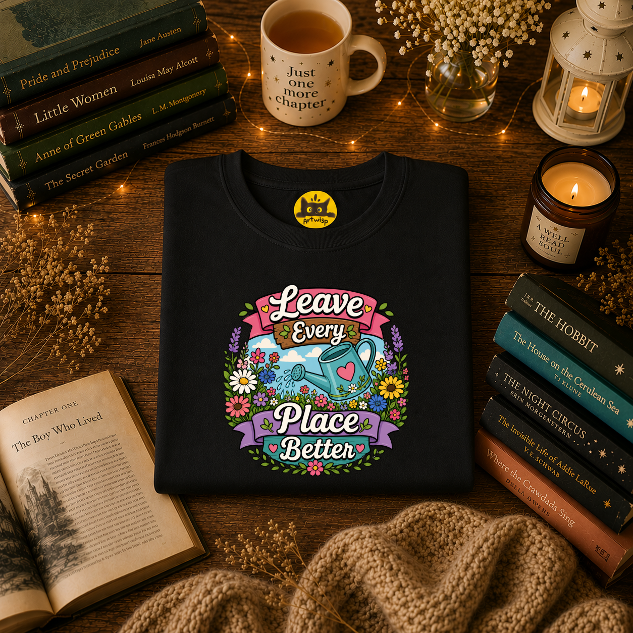 Leave Every Place Better T-Shirt — Floral Watering Can Eco-Friendly Tee
