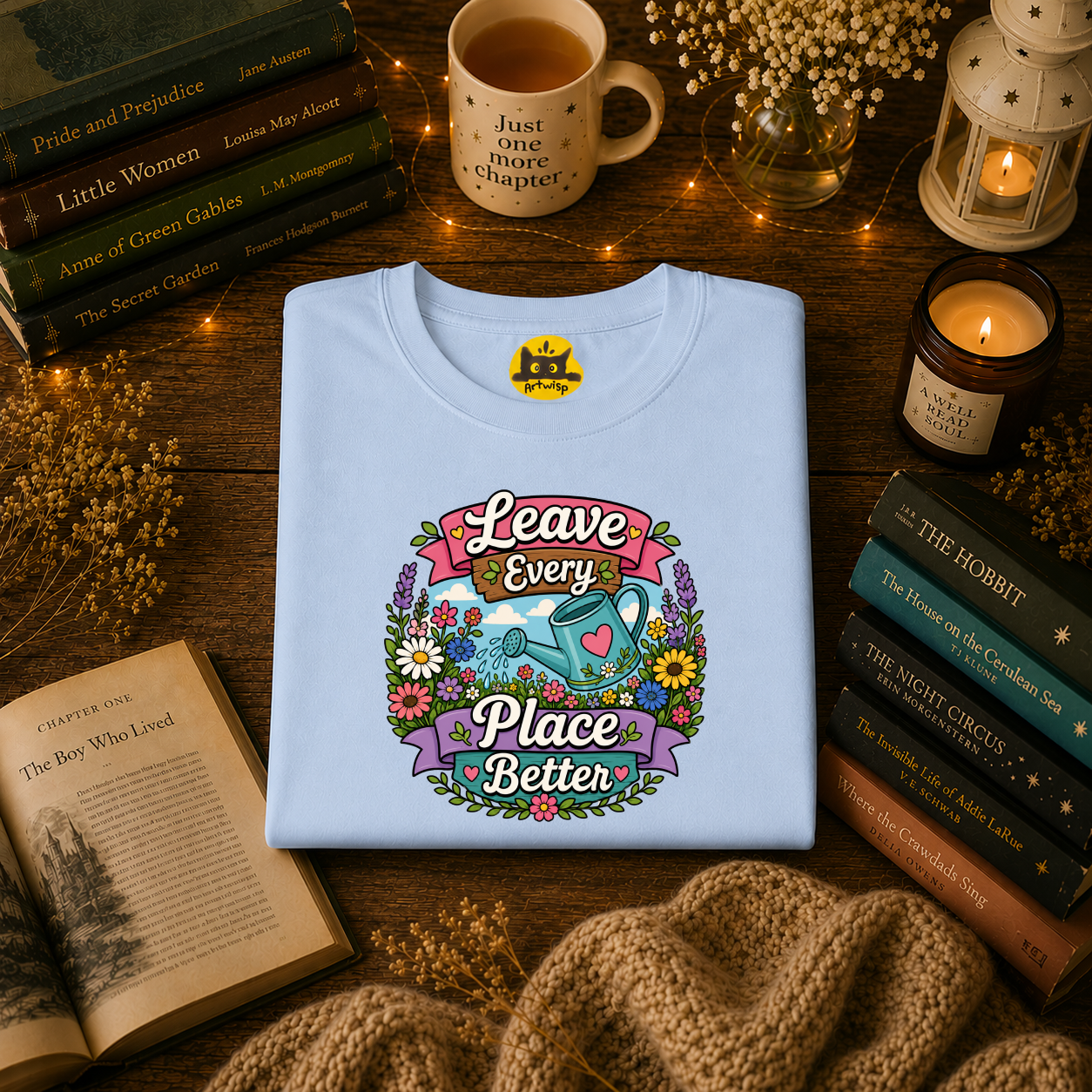 Leave Every Place Better T-Shirt — Floral Watering Can Eco-Friendly Tee