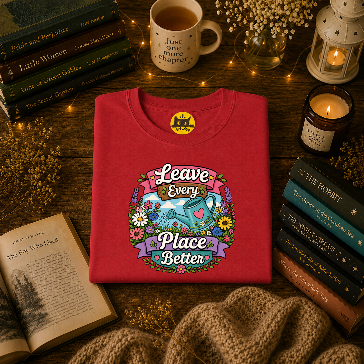 Leave Every Place Better T-Shirt — Floral Watering Can Eco-Friendly Tee