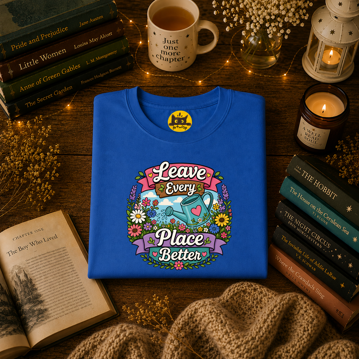 Leave Every Place Better T-Shirt — Floral Watering Can Eco-Friendly Tee