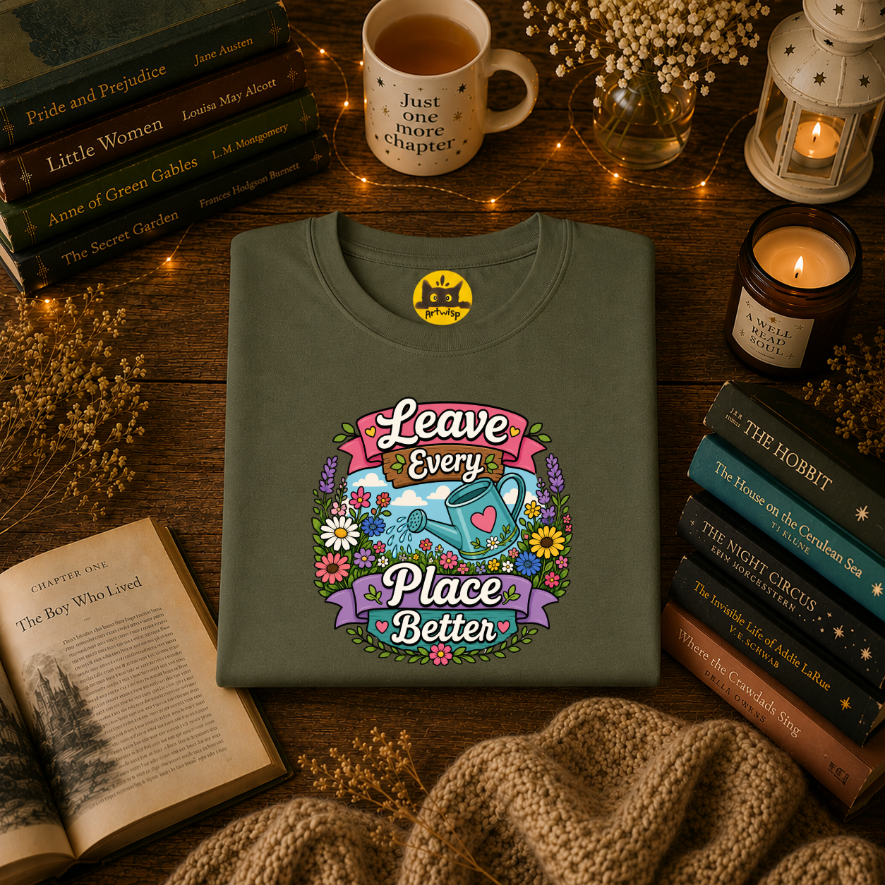 Leave Every Place Better T-Shirt — Floral Watering Can Eco-Friendly Tee