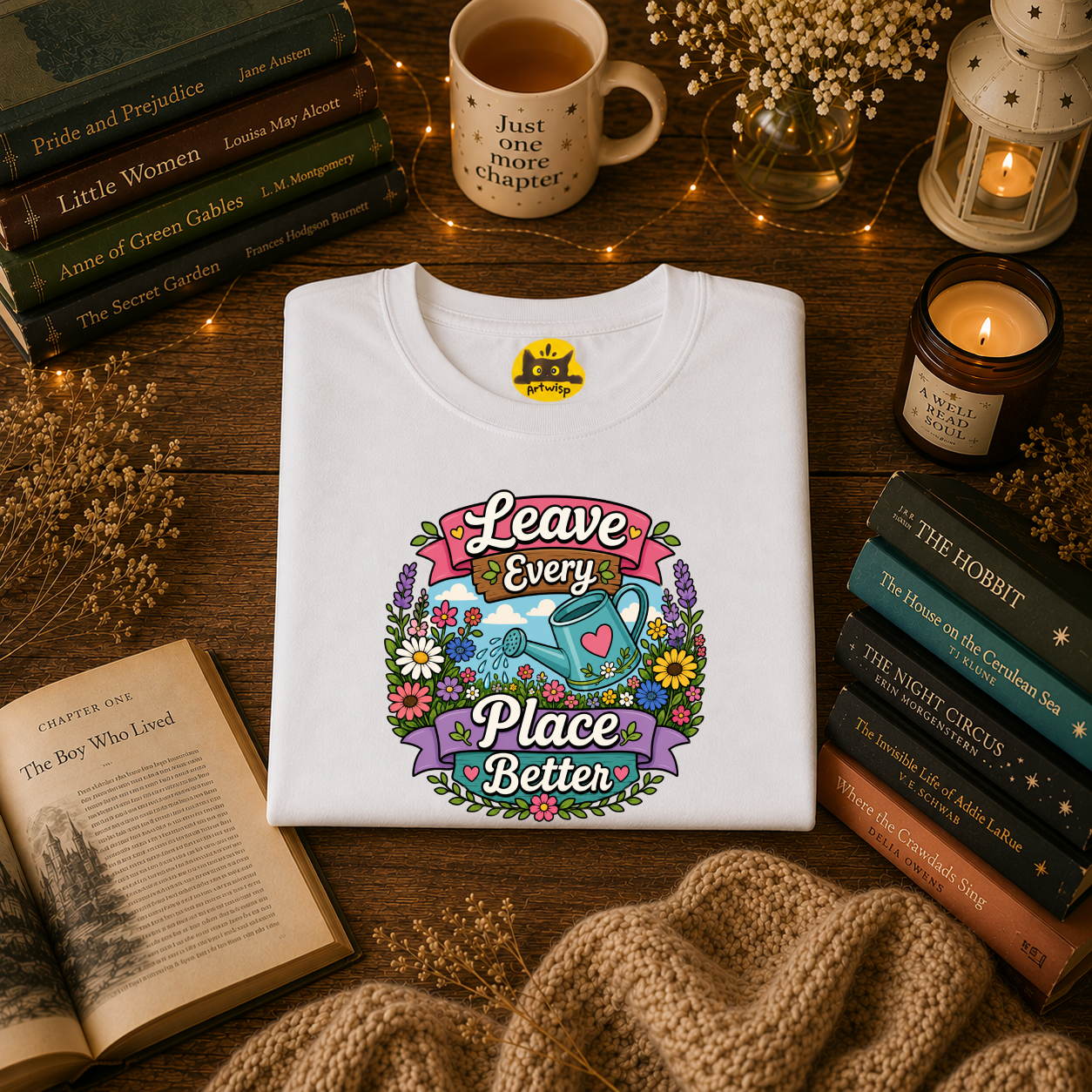 Leave Every Place Better T-Shirt — Floral Watering Can Eco-Friendly Tee