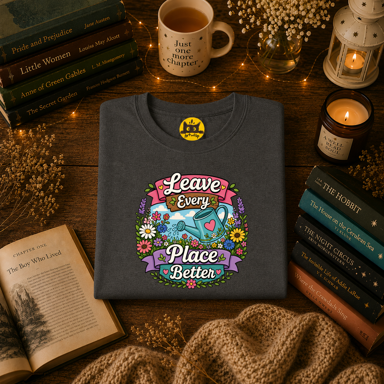 Leave Every Place Better T-Shirt — Floral Watering Can Eco-Friendly Tee