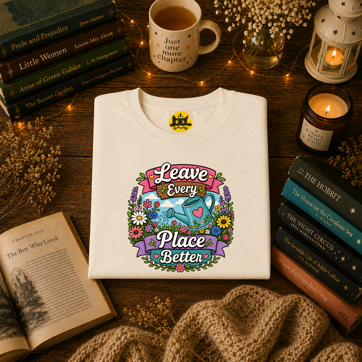 Leave Every Place Better T-Shirt — Floral Watering Can Eco-Friendly Tee