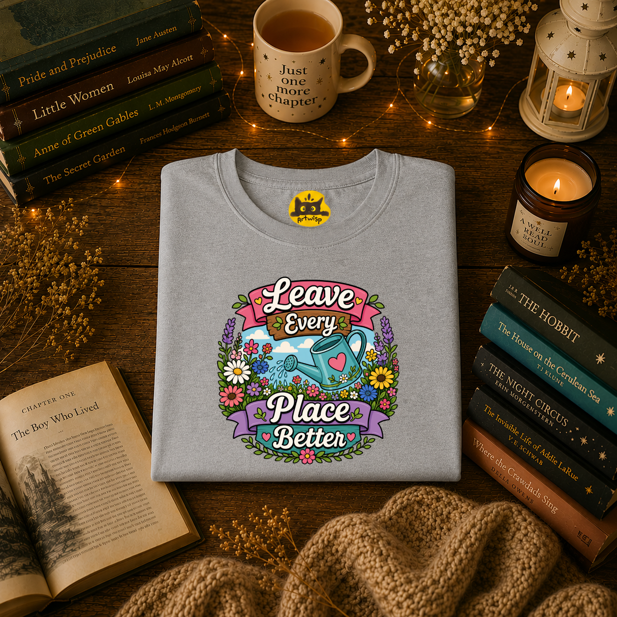 Leave Every Place Better T-Shirt — Floral Watering Can Eco-Friendly Tee
