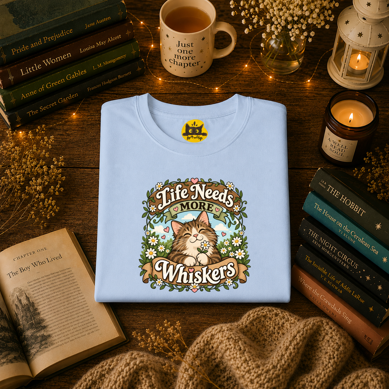 Brown Mackerel Tabby T-Shirt — "Life Needs More Whiskers" Cute Cat Graphic Tee