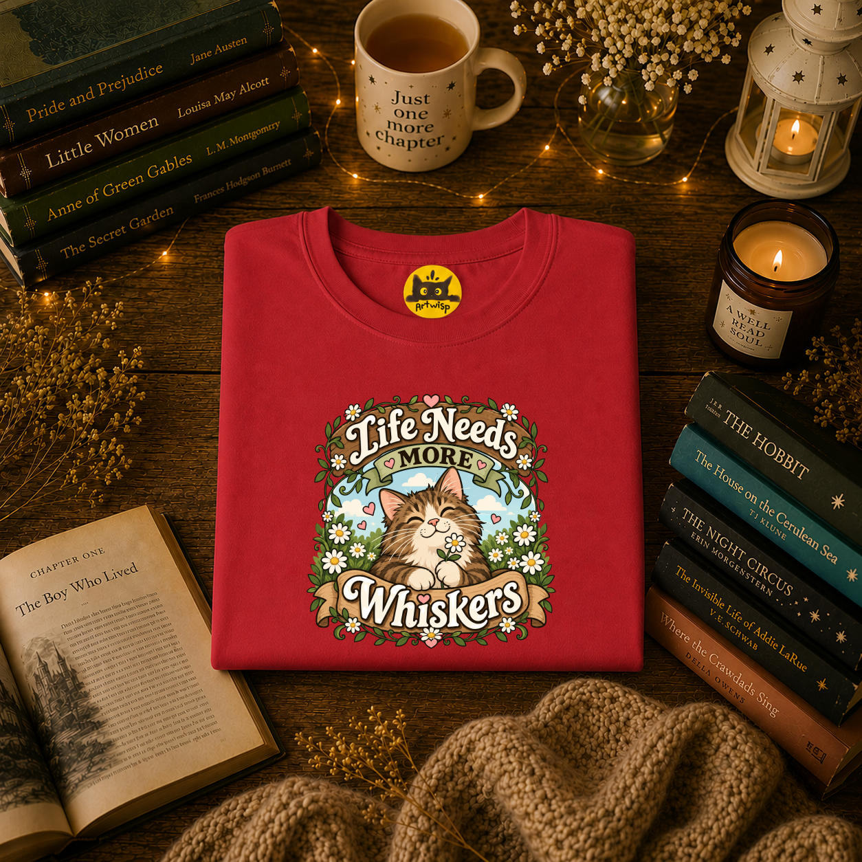 Brown Mackerel Tabby T-Shirt — "Life Needs More Whiskers" Cute Cat Graphic Tee