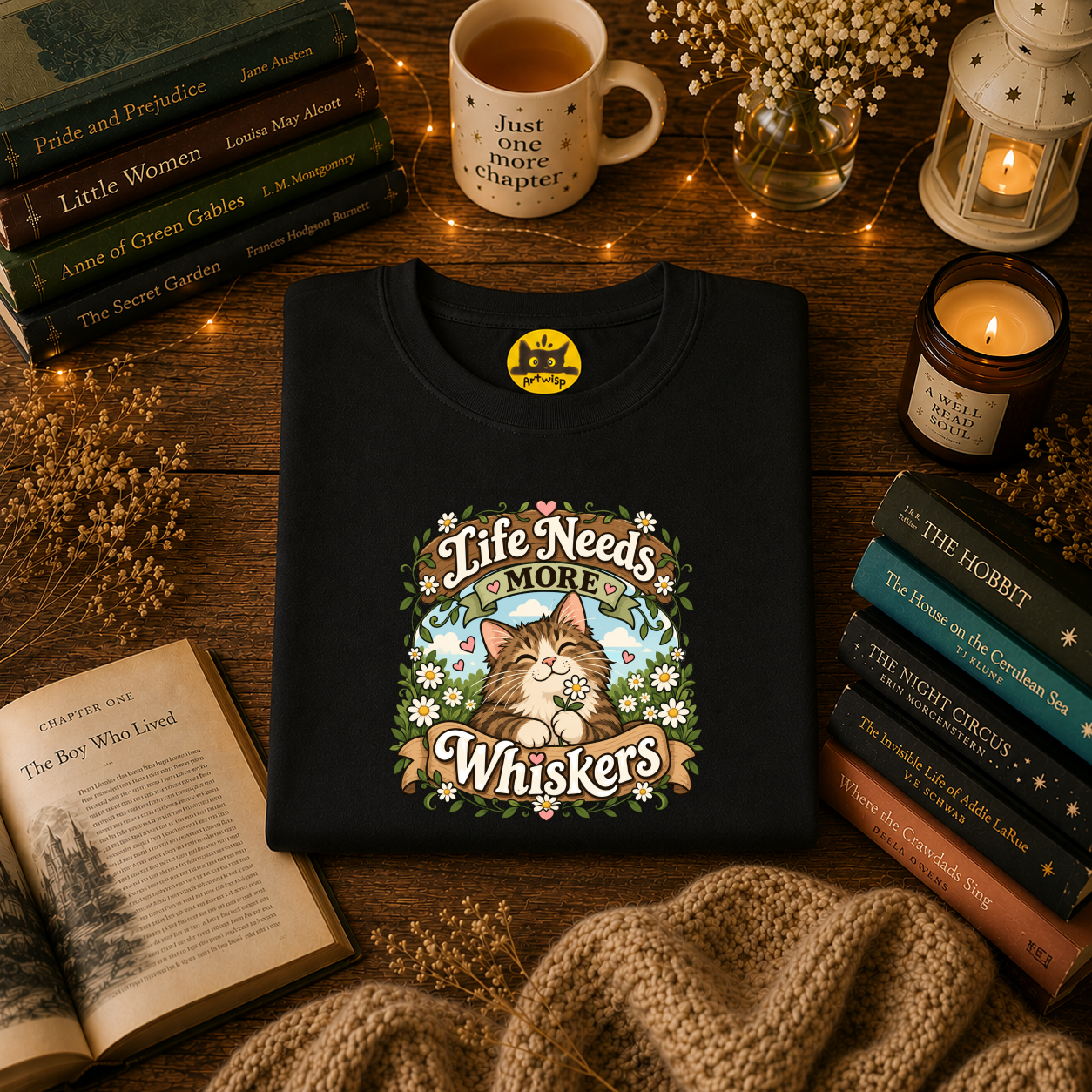 Brown Mackerel Tabby T-Shirt — "Life Needs More Whiskers" Cute Cat Graphic Tee