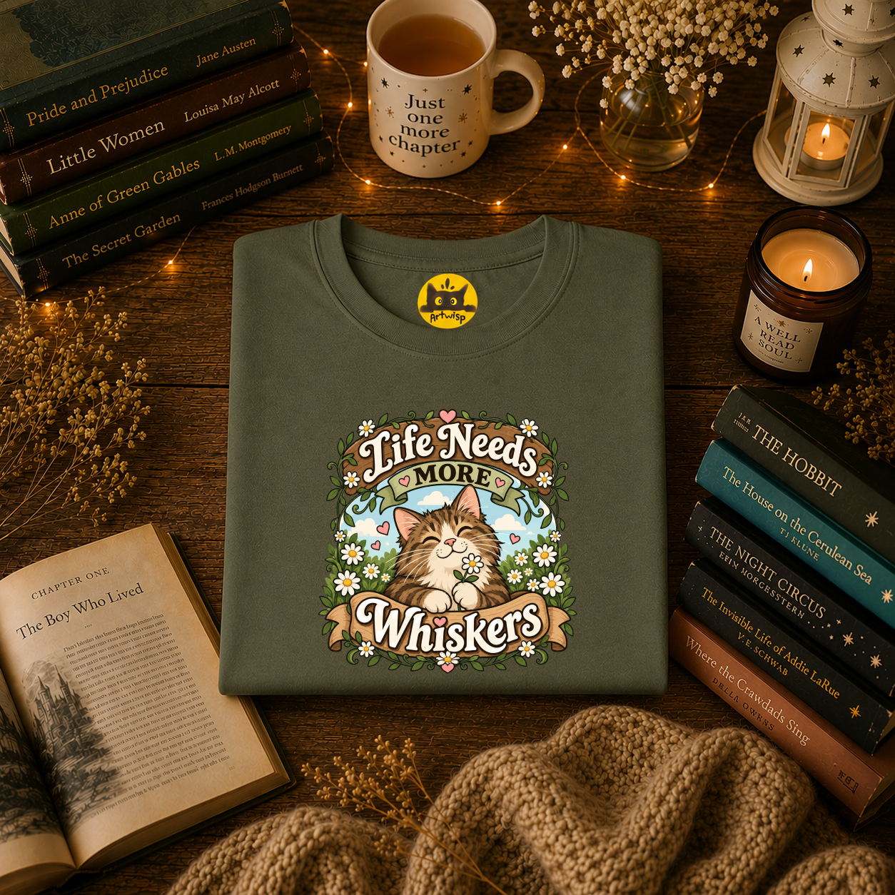 Brown Mackerel Tabby T-Shirt — "Life Needs More Whiskers" Cute Cat Graphic Tee