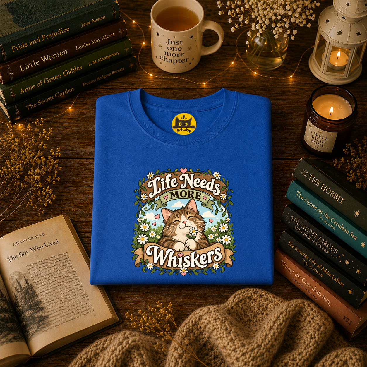 Brown Mackerel Tabby T-Shirt — "Life Needs More Whiskers" Cute Cat Graphic Tee