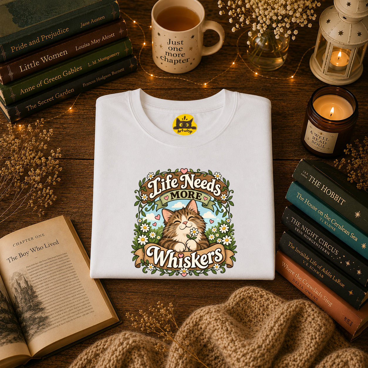 Brown Mackerel Tabby T-Shirt — "Life Needs More Whiskers" Cute Cat Graphic Tee