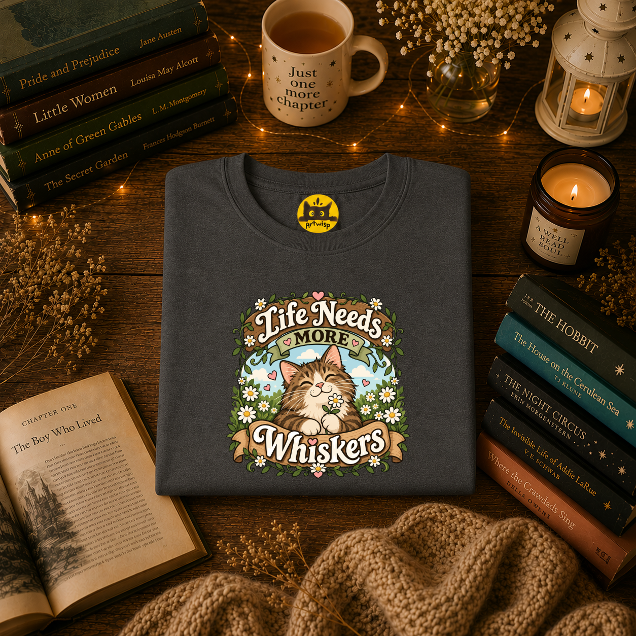 Brown Mackerel Tabby T-Shirt — "Life Needs More Whiskers" Cute Cat Graphic Tee