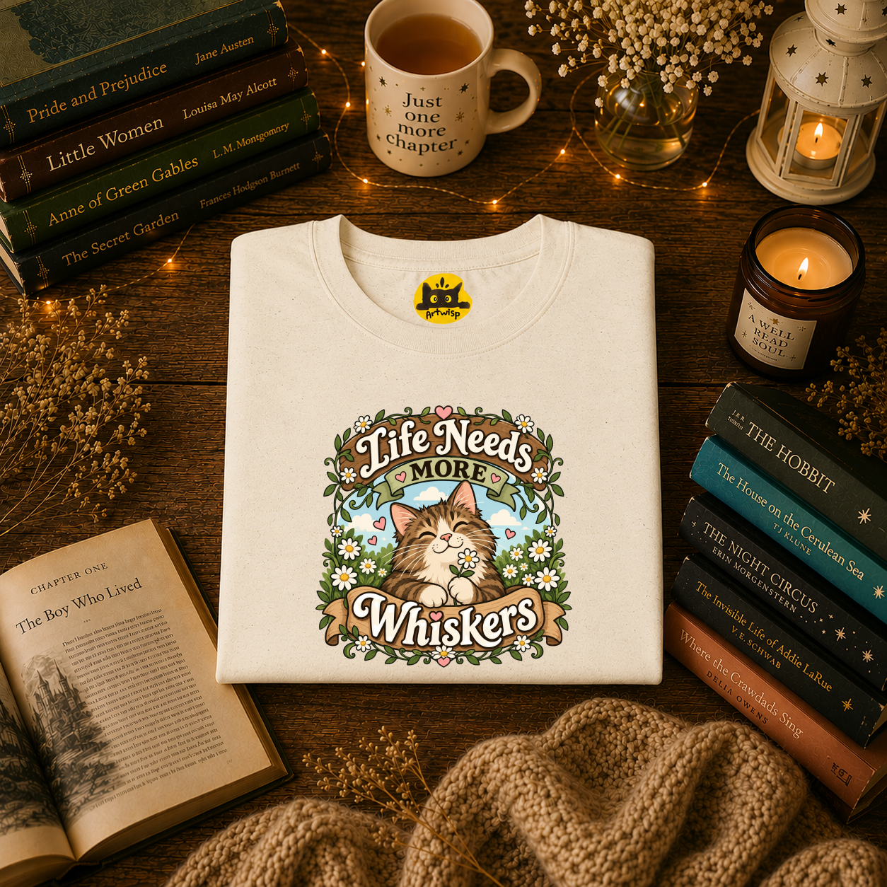 Brown Mackerel Tabby T-Shirt — "Life Needs More Whiskers" Cute Cat Graphic Tee