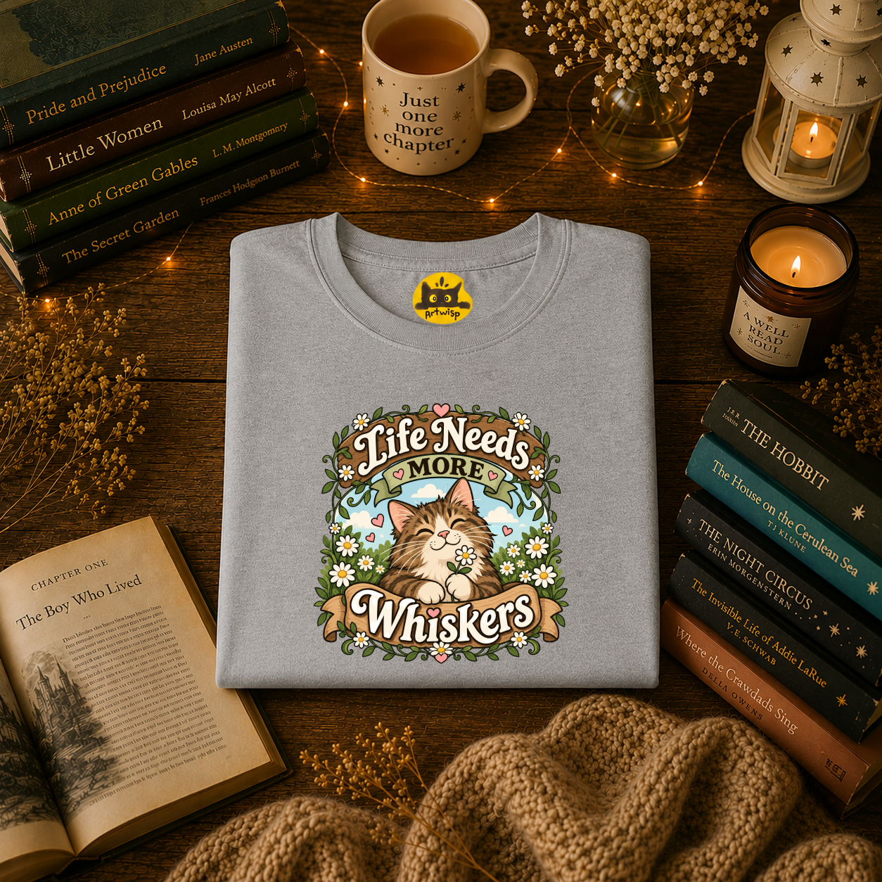 Brown Mackerel Tabby T-Shirt — "Life Needs More Whiskers" Cute Cat Graphic Tee
