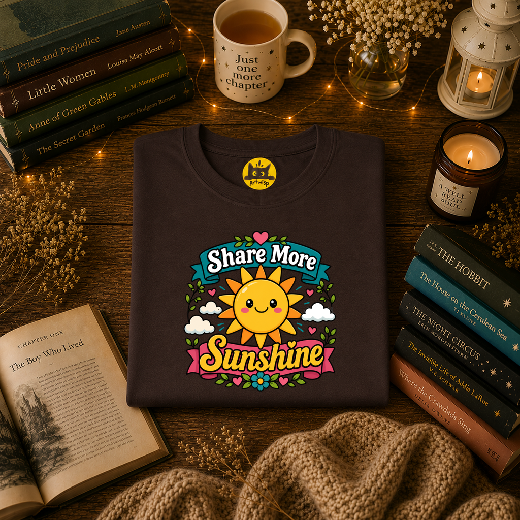 Sunshine T-Shirt — "Share More Sunshine" Cute Retro Sun Graphic Tee