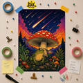Psychedelic Toad & Mushroom Poster — Meteor Shower Night Sky Art Print